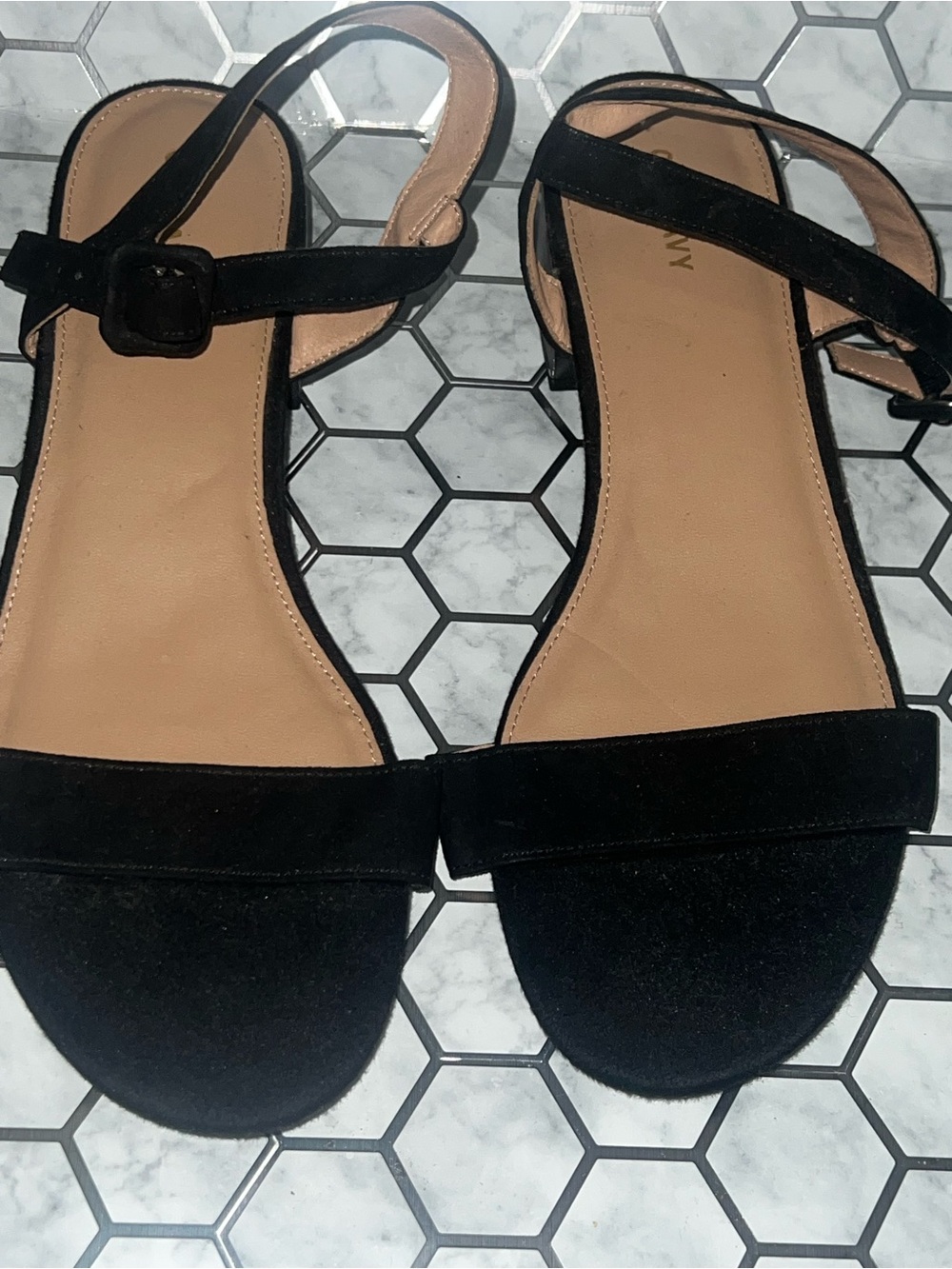 Old Navy Black block heel Open-Toe Ankle Strap Sandals